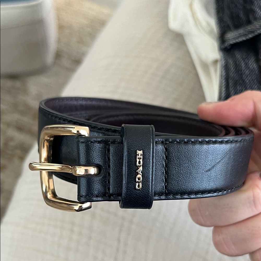 Coach Black Leather Belt with Gold Buckle